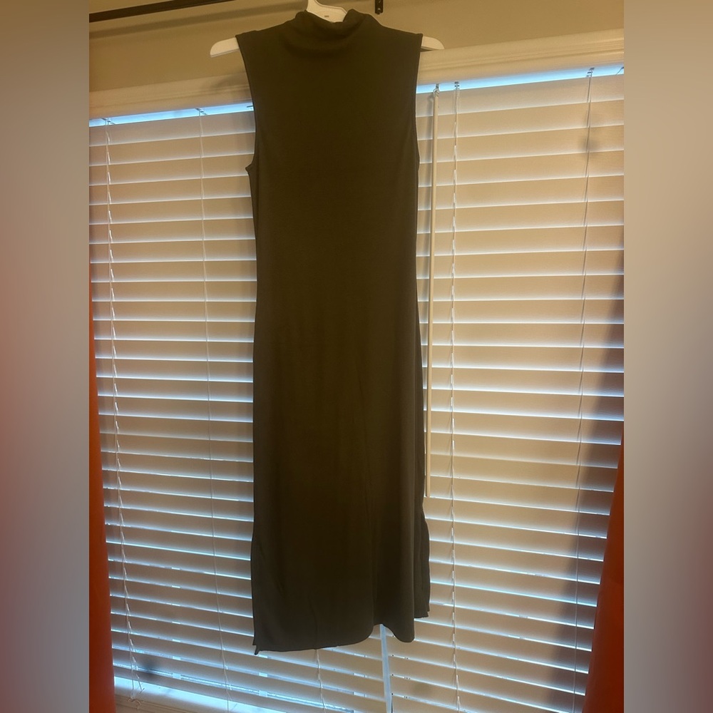 A New Day Ribbed Olive Green Mock Neck MIDI Dress